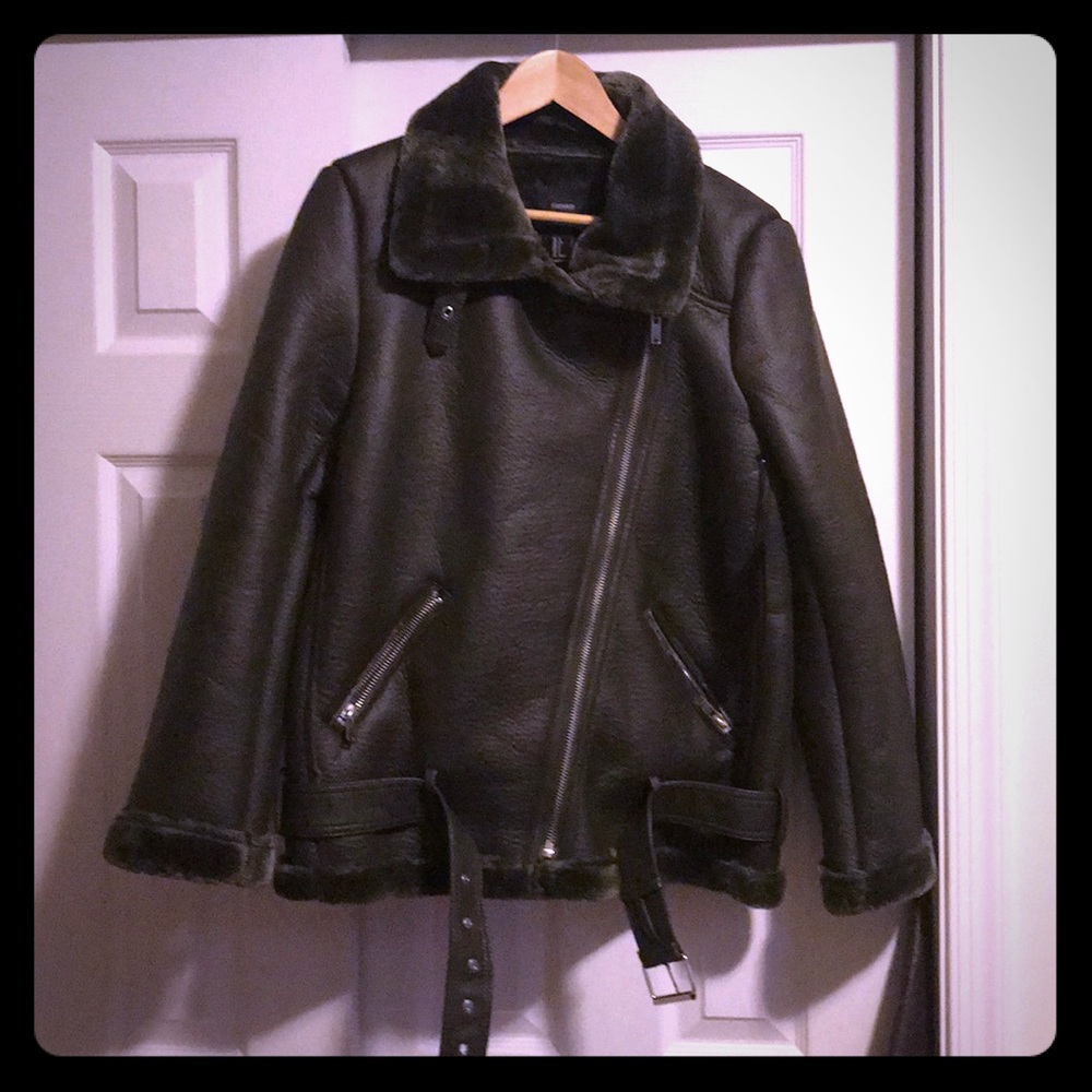 Forever 21 green oversized faux leather jack